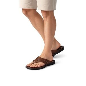 Kenneth Cole New York Sz 8M Brown Leather Thong Sandals Silver Technology Men's